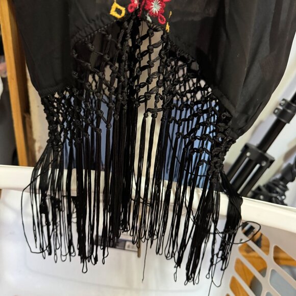 UMGEE Sheer Black Fringe Wrap Cardigan - Picture 4 of 9